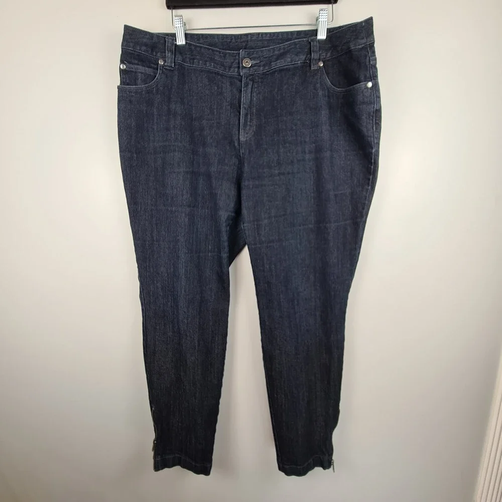 Skye's The Limit Women's Slim Leg Jeans Zipper Leg Size 16W Dark Wash Denim - Picture 1 of 9